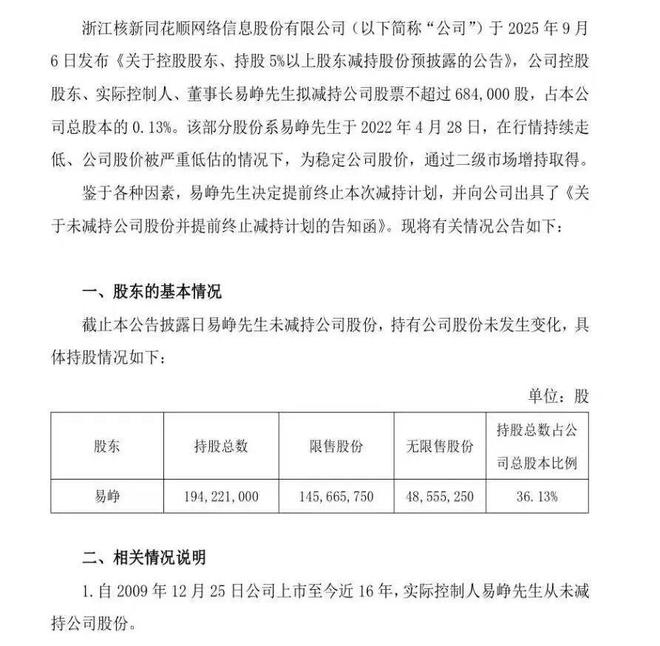 同花顺董事长减持惹风波紧急终止!700亿富豪自辨:上市16年没卖过